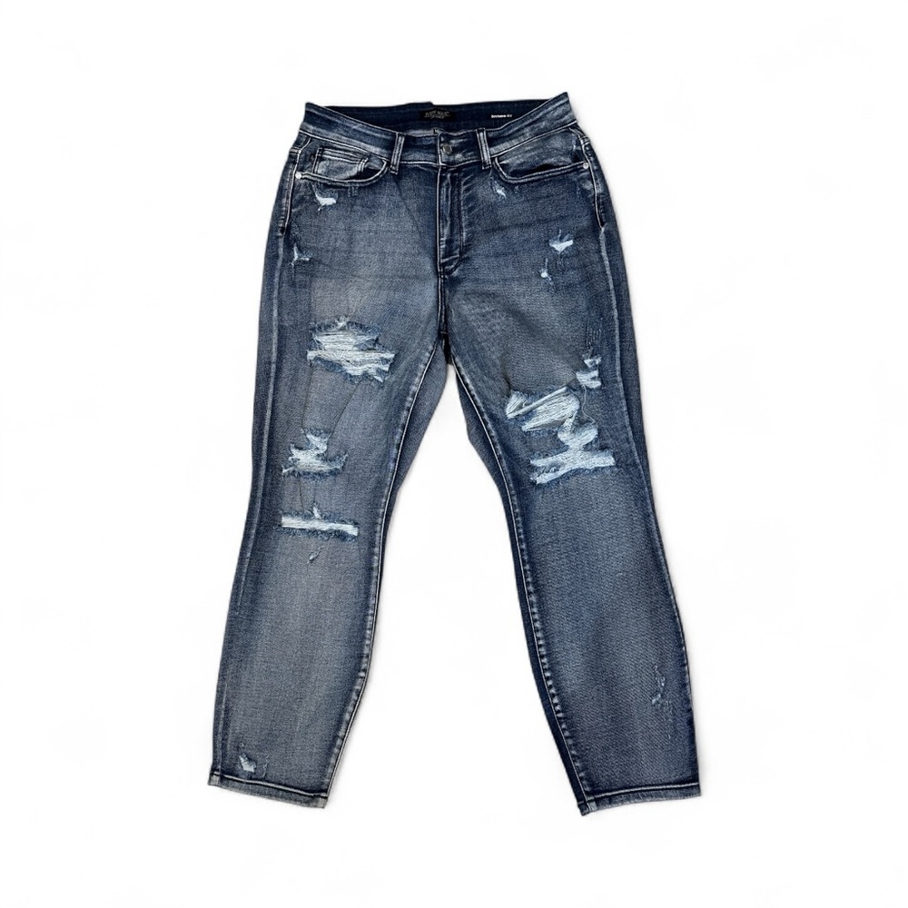 Judy Blue Women’s Dark Wash Distressed Stretch Boyfriend Jeans Size 14W